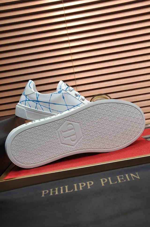 Philipp Plein সাদা নীল কম টপ চামড়ার উপরের অংশ জীবনশৈলী স্নিকার 4