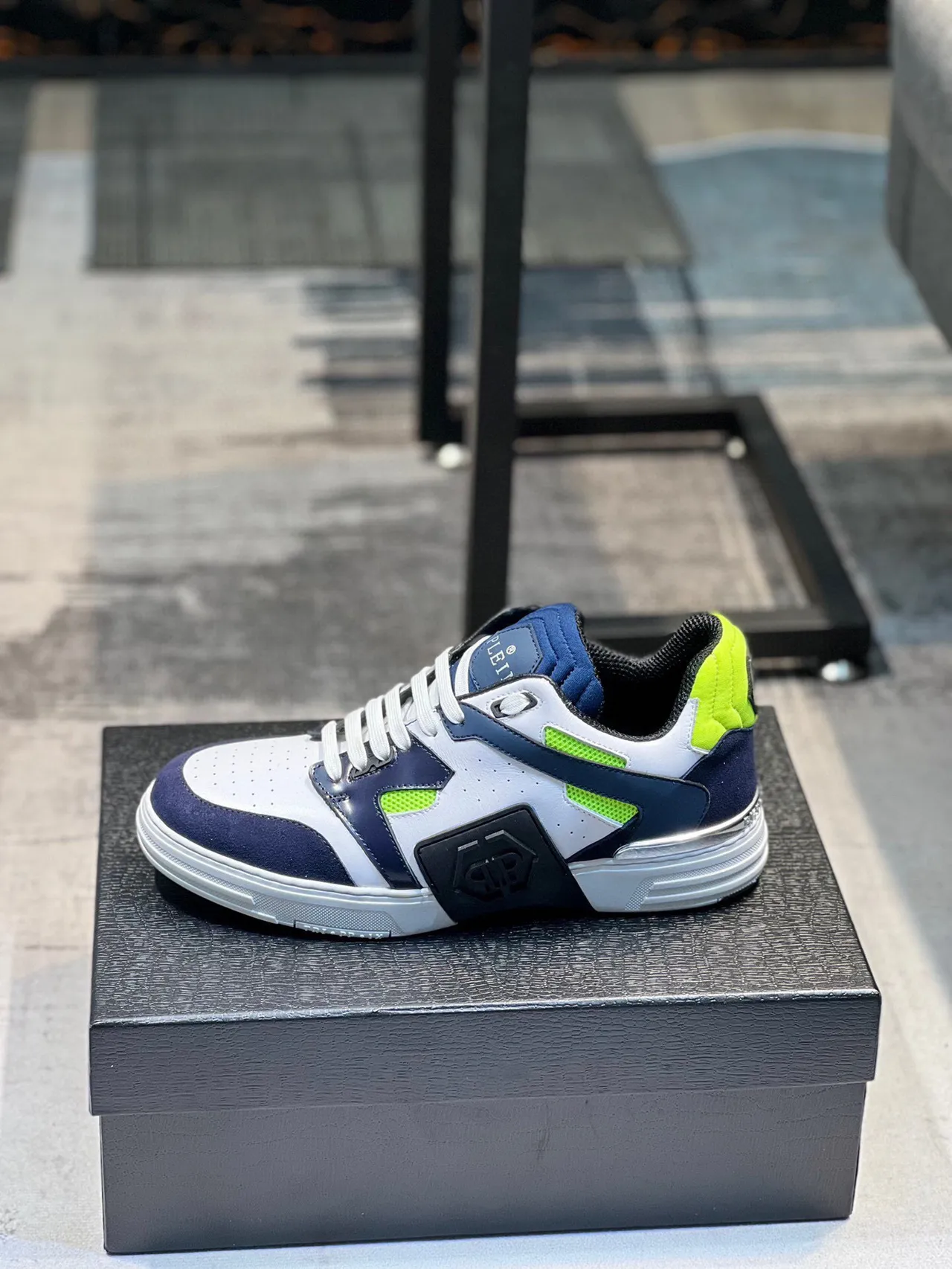 Philipp Plein Branco Azul Marinho Verde Neón Tênis Lifestyle 2