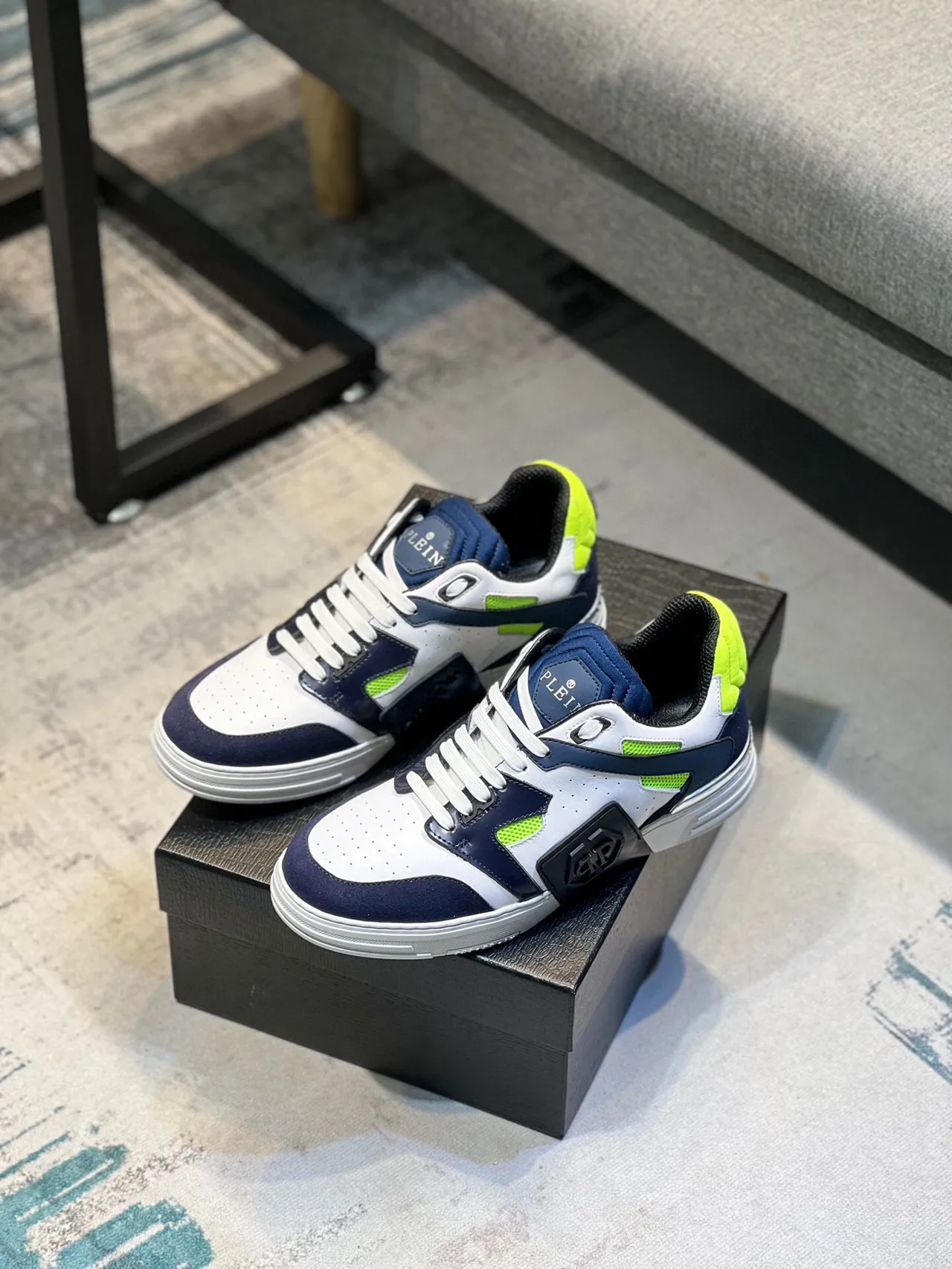 Philipp Plein Branco Azul Marinho Verde Neón Tênis Lifestyle 5
