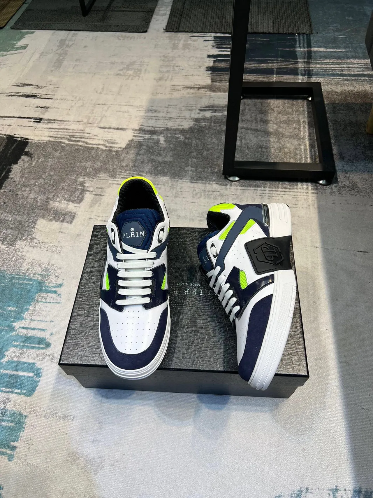 Philipp Plein Branco Azul Marinho Verde Neón Tênis Lifestyle 7
