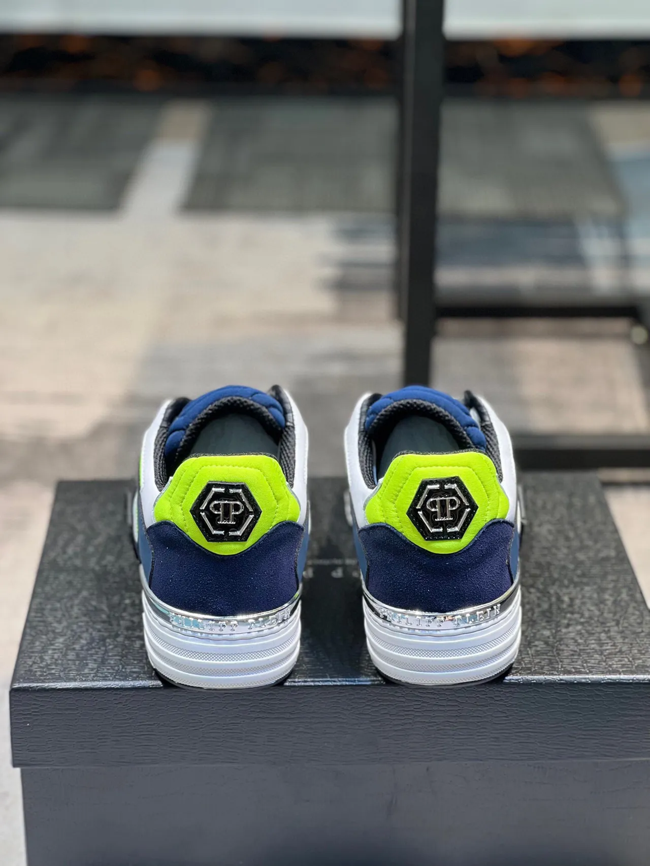 Philipp Plein Branco Azul Marinho Verde Neón Tênis Lifestyle 9
