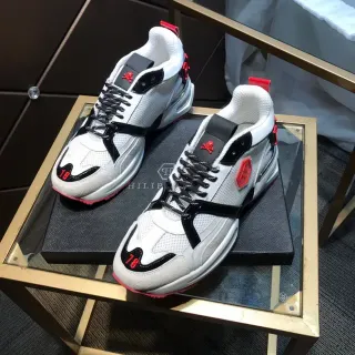 Philipp Plein White Red Sole Mesh And Synthetic Overlays Chunky Sneakers