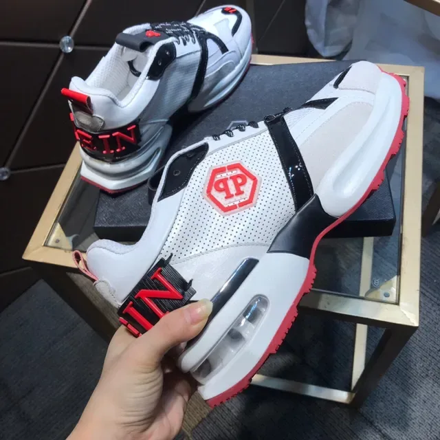 Philipp Plein White Red Sole Mesh And Synthetic Overlays Chunky Sneakers 3