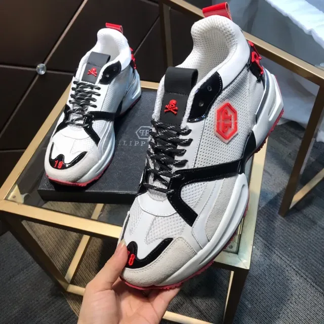 Philipp Plein White Red Sole Mesh And Synthetic Overlays Chunky Sneakers 4