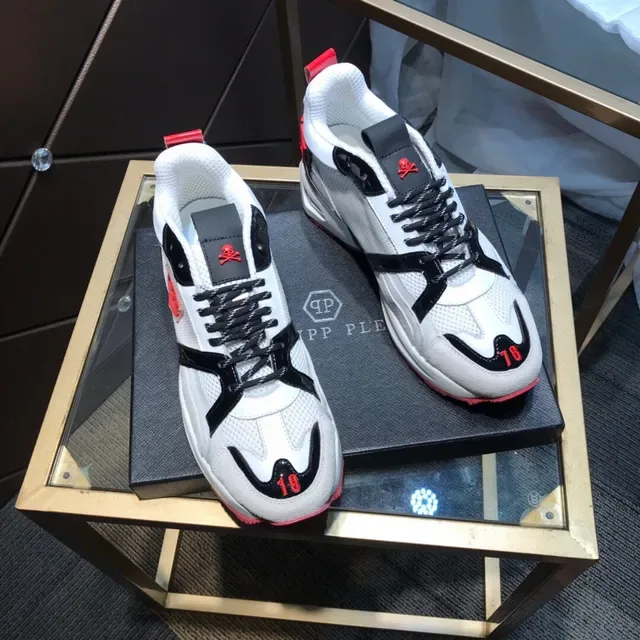Philipp Plein White Red Sole Mesh And Synthetic Overlays Chunky Sneakers 7