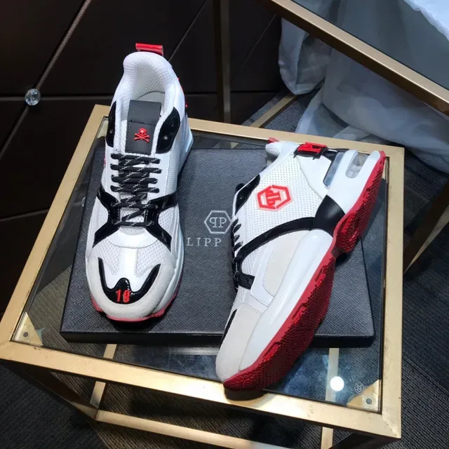 Philipp Plein White Red Sole Mesh And Synthetic Overlays Chunky Sneakers 8