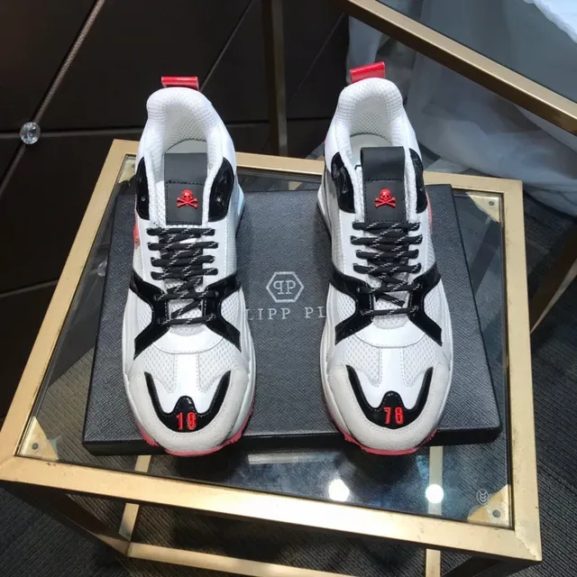 Philipp Plein White Red Sole Mesh And Synthetic Overlays Chunky Sneakers 9