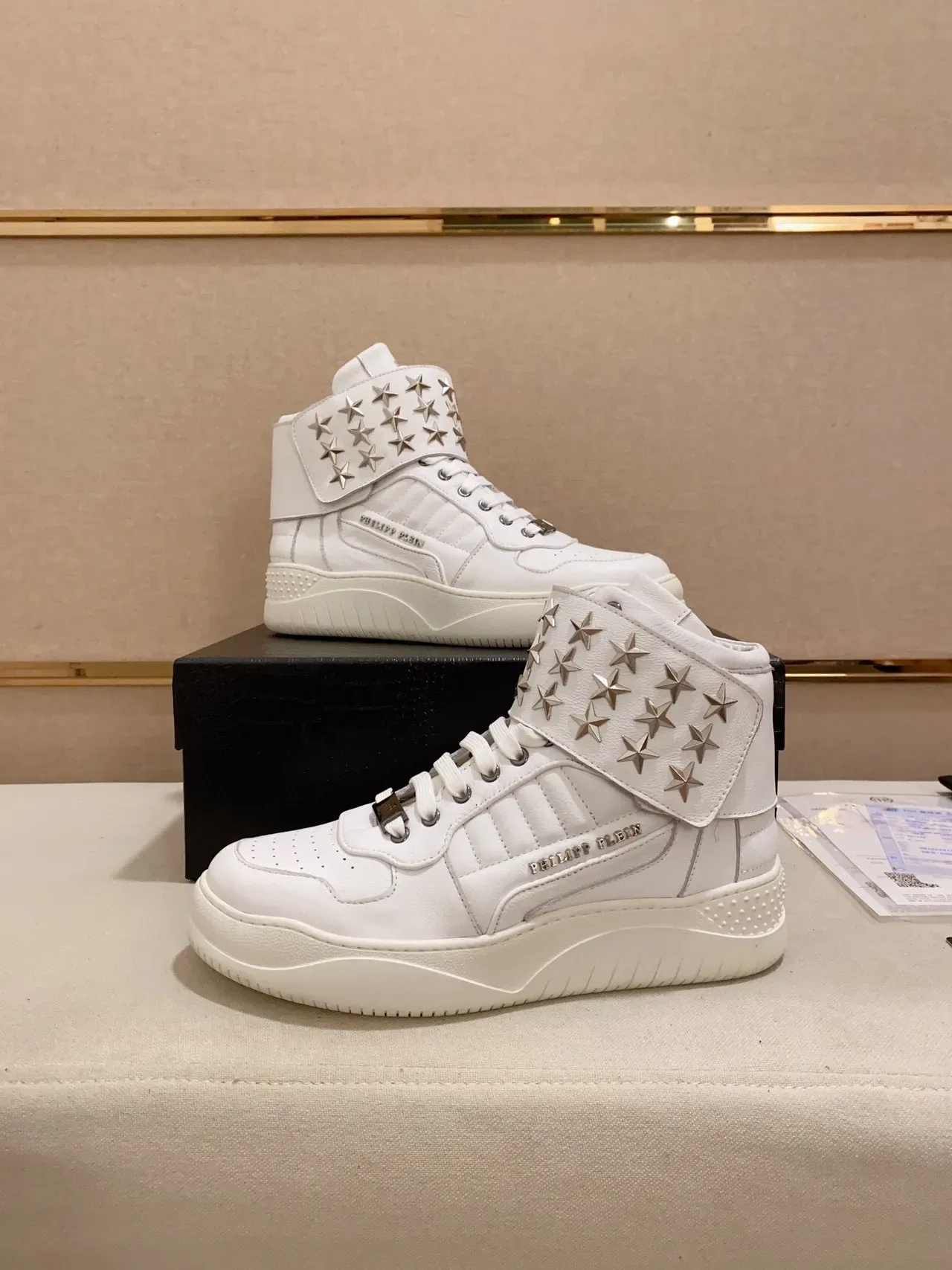 Philipp Plein 白银高帮星铆钉带生活休闲运动鞋 3