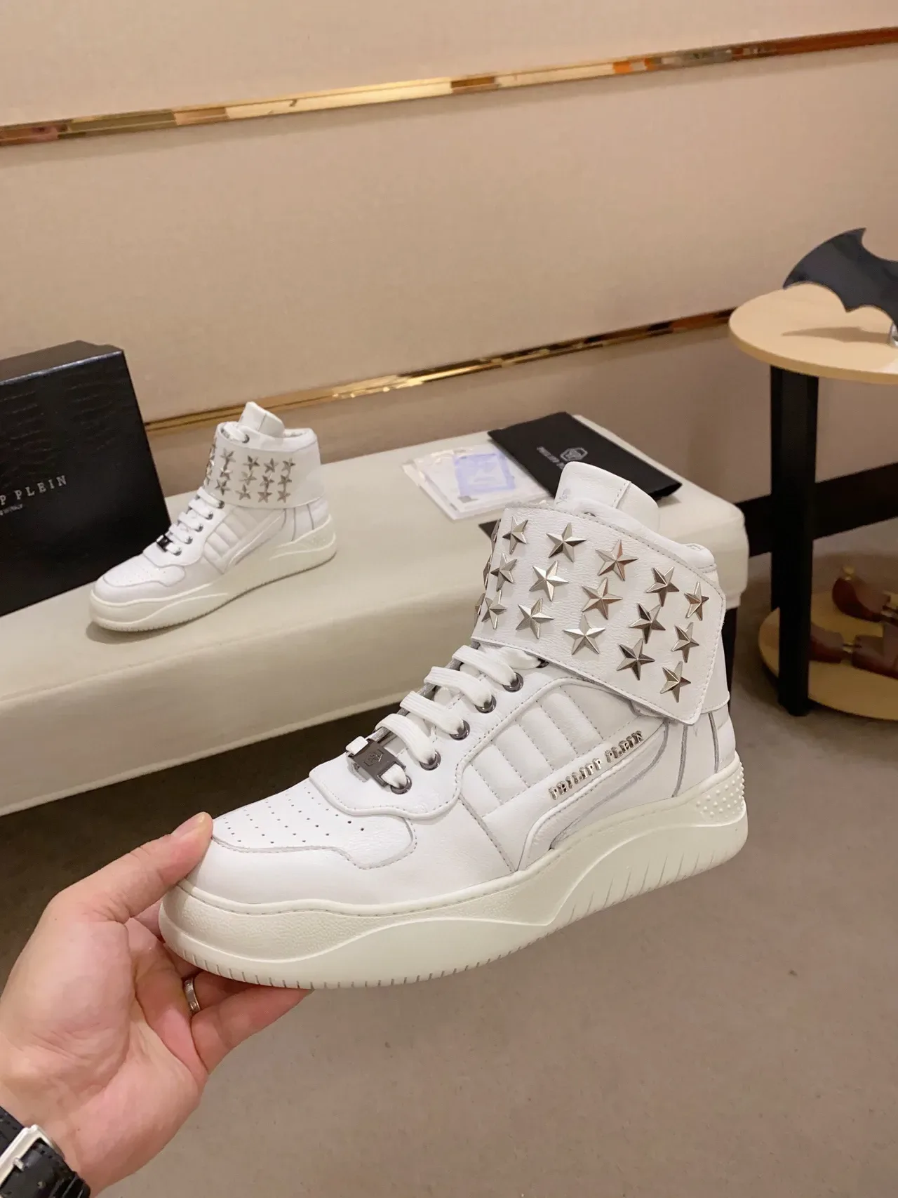 Philipp Plein 白银高帮星铆钉带生活休闲运动鞋 6
