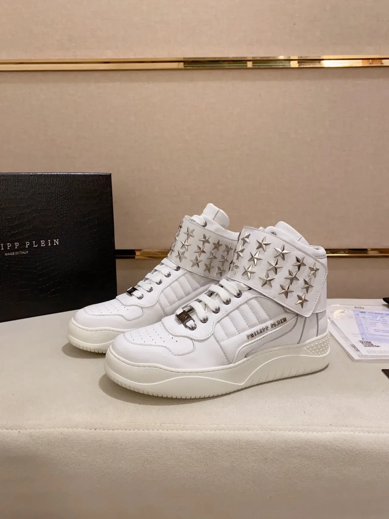 Philipp Plein 白银高帮星铆钉带生活休闲运动鞋 8