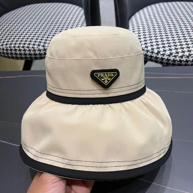 Prada بيج أسود منظم ظل مجمع تاج قبعة دلو 3