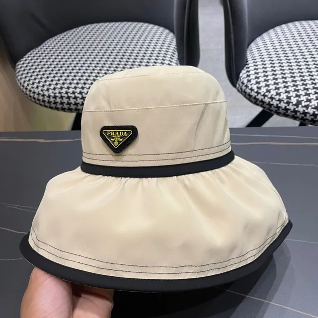Prada بيج أسود منظم ظل مجمع تاج قبعة دلو 4