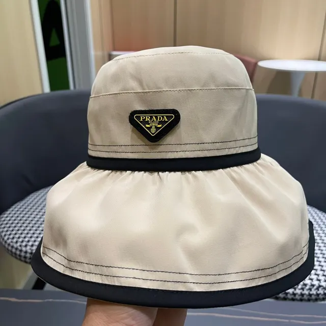 Prada بيج أسود منظم ظل مجمع تاج قبعة دلو 7