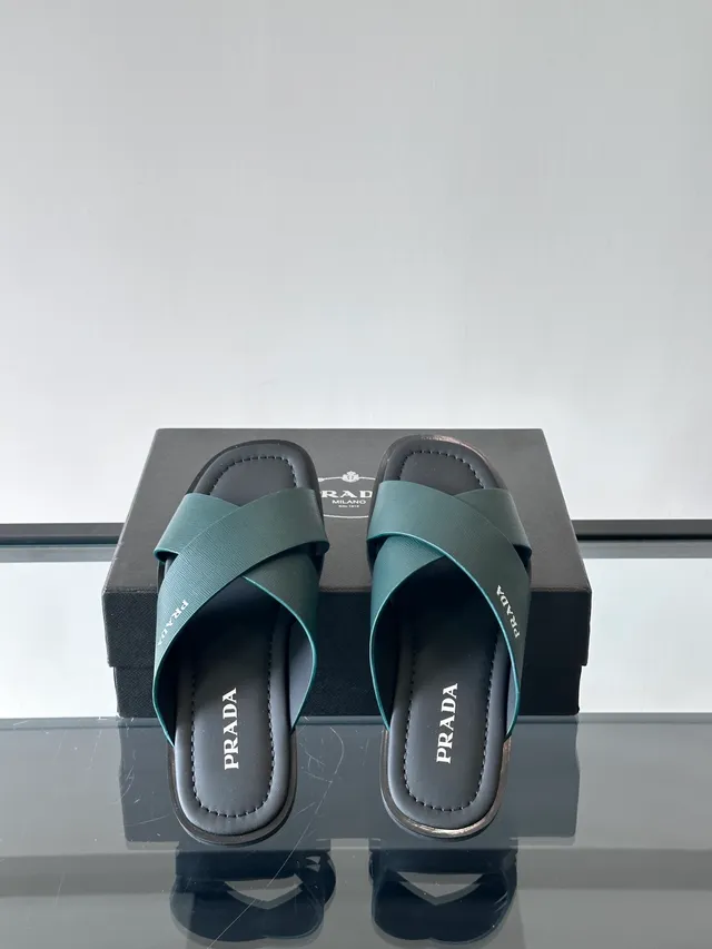 Prada কালো নীল ক্রস-স্ট্র্যাপ ফ্ল্যাট সোল ক্যাজুয়াল স্যান্ডেল 6