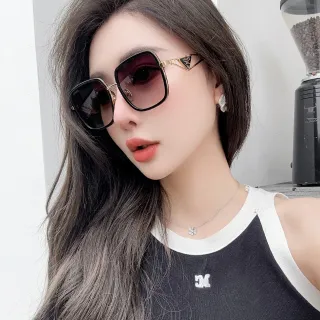 Prada Black Gold Oversized Square Frame Metal Accents Sunglasses