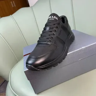 Prada Black Leather and Textile Low-Top Lifestyle Sneaker