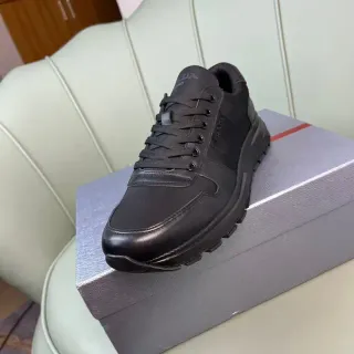 Prada Black Leather Ridged Sole Chunky Sneakers