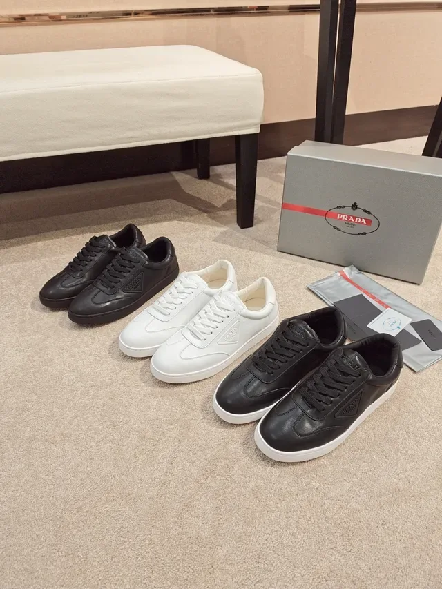 Prada Black Monochrome Smooth Leather Upper Lifestyle Sneakers 2