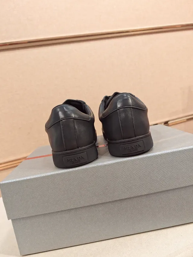 Prada Black Monochrome Smooth Leather Upper Lifestyle Sneakers 4
