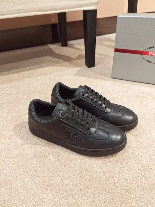 Prada Black Monochrome Smooth Leather Upper Lifestyle Sneakers 5