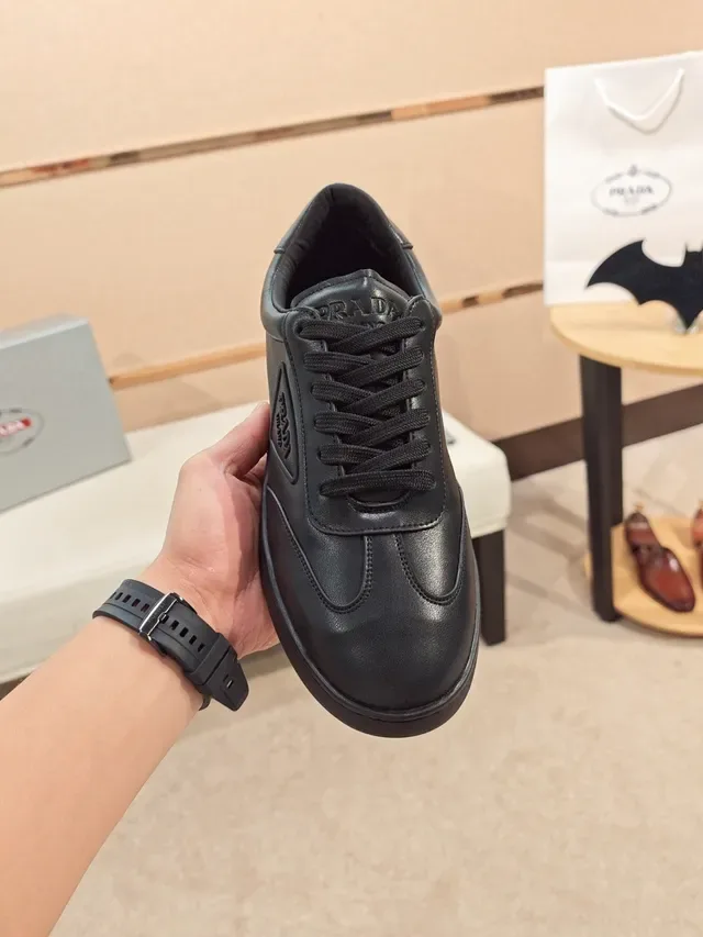 Prada Black Monochrome Smooth Leather Upper Lifestyle Sneakers 6