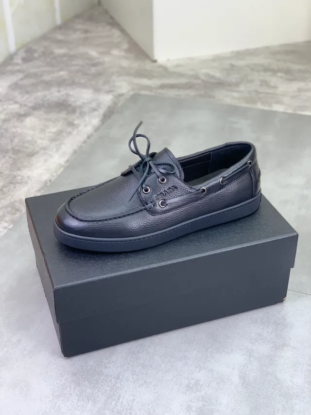 Prada Black Pebbled Leather Boat Shoe 4