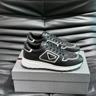 Prada Black White Leather Upper Geometric Quilted Panel Lifestyle Sneakers