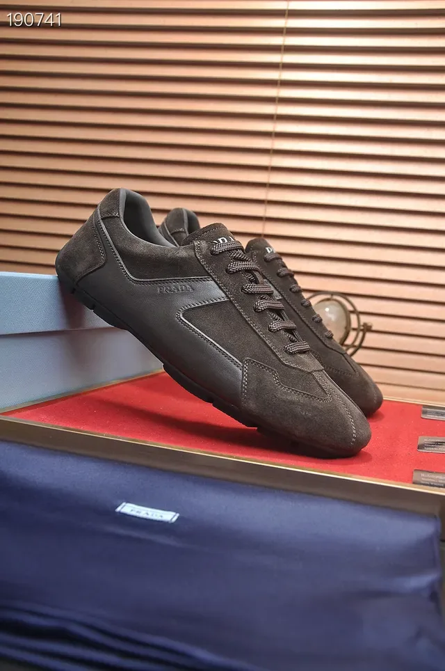 Prada Chaussures Lifestyle Marron Noir avec Panneaux en Daim Inspirées par les courses automobiles 8