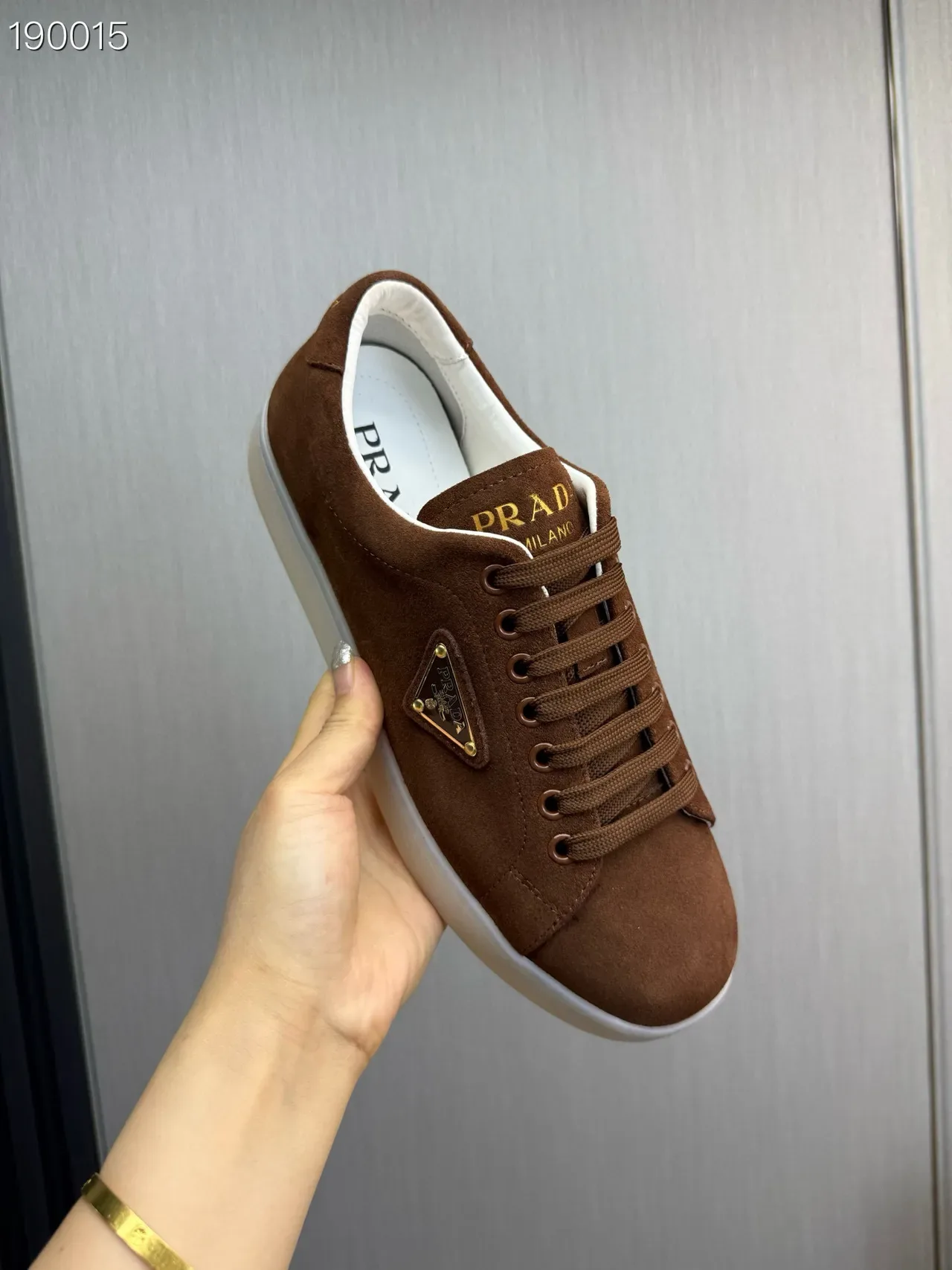 Prada Brown White Suede Upper Triangular Logo Plaque Lifestyle Sneakers 3