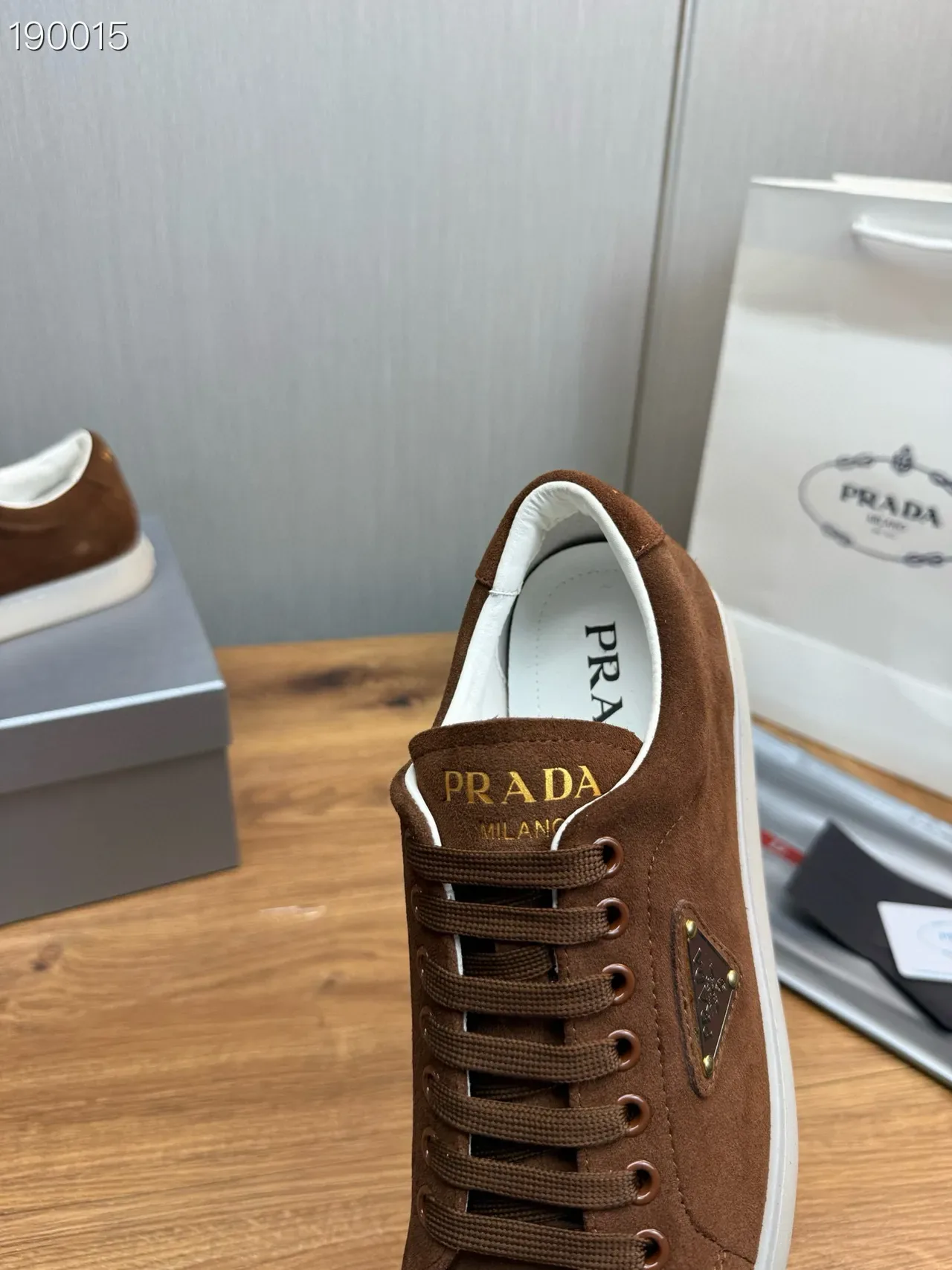 Prada Brown White Suede Upper Triangular Logo Plaque Lifestyle Sneakers 5