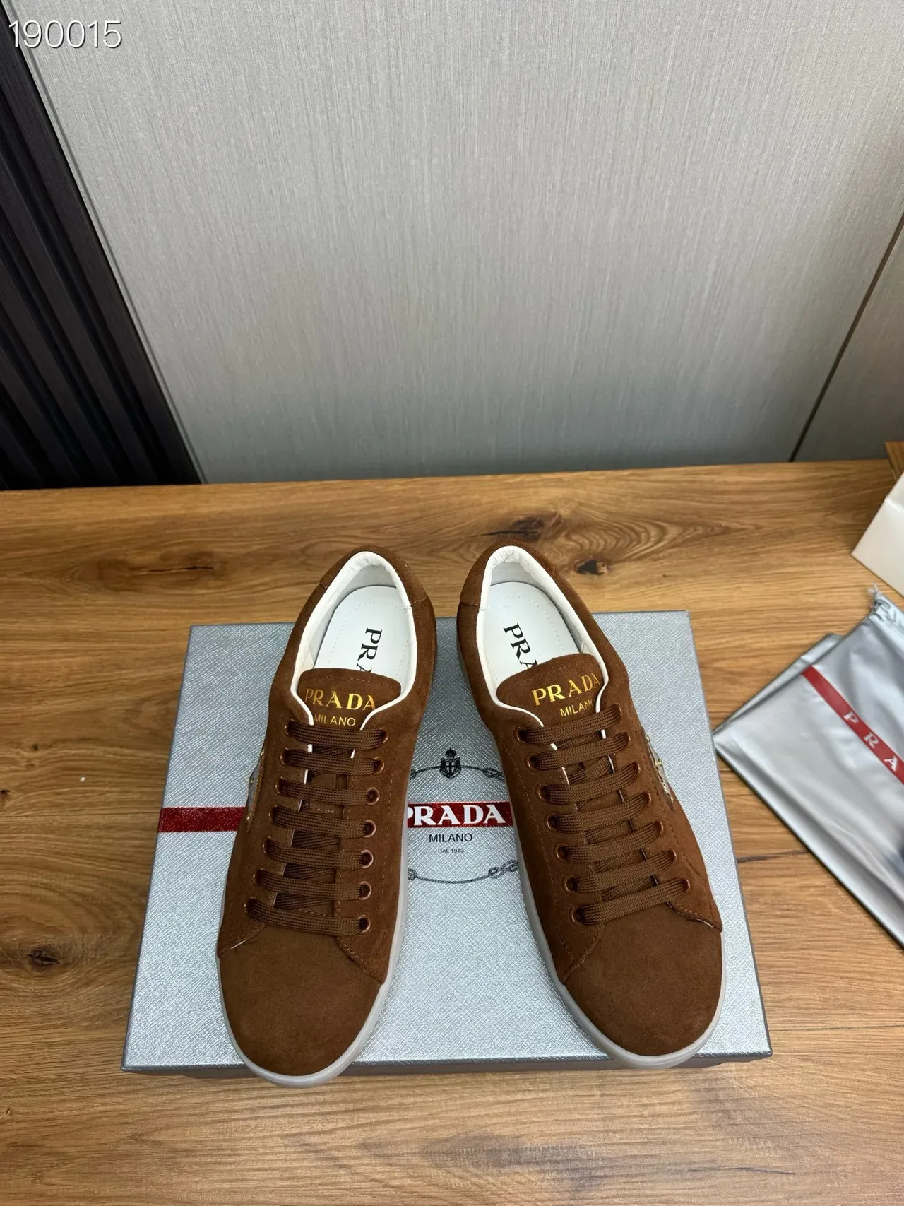Prada Brown White Suede Upper Triangular Logo Plaque Lifestyle Sneakers 8