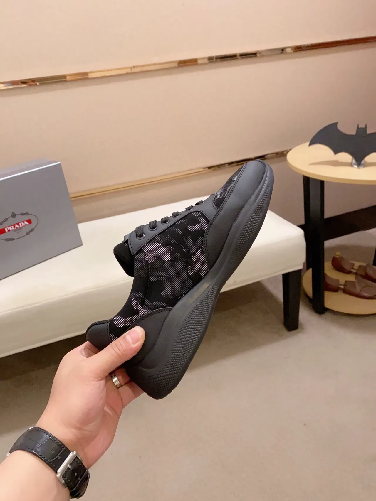 Prada Cloudbust Black Camo Perforated Mesh Lifestyle Sneakers 4