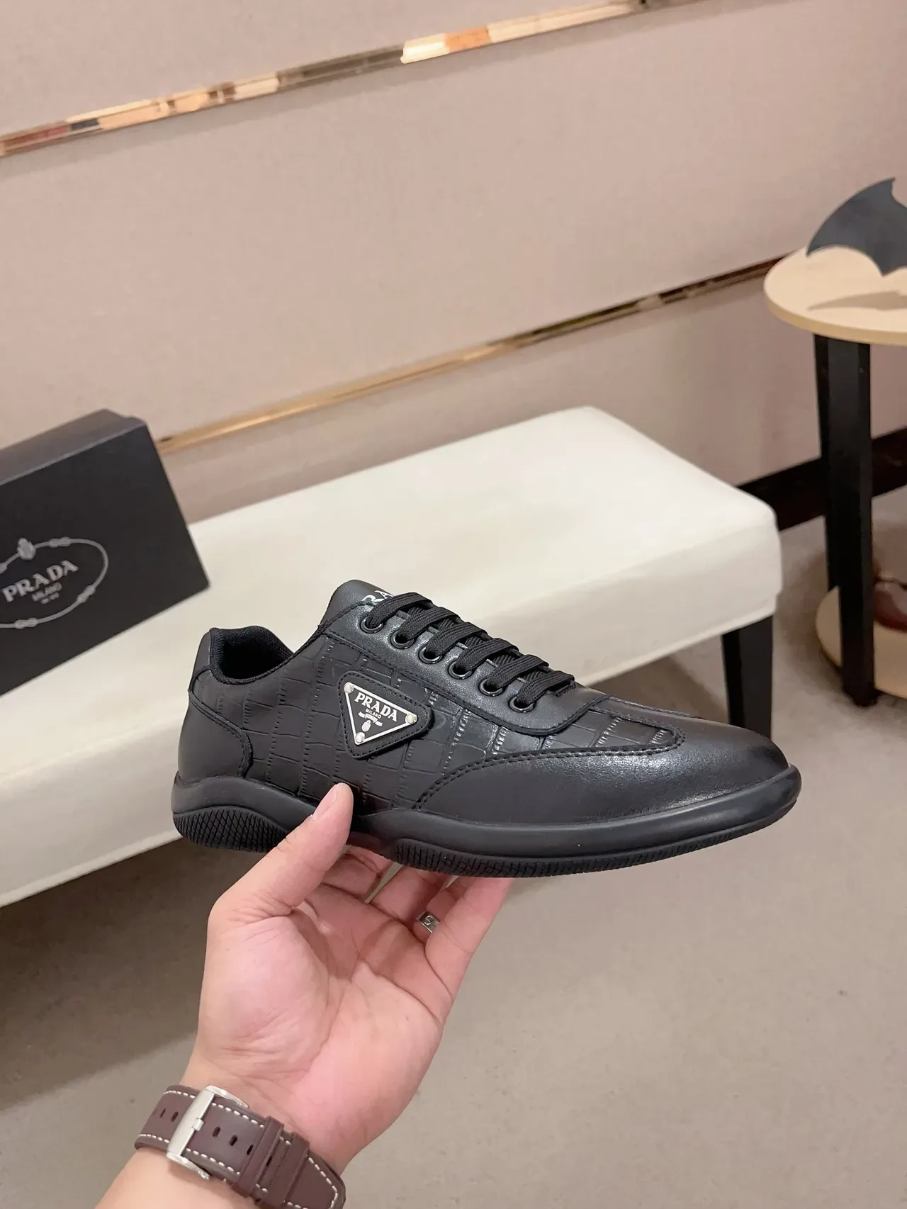 Prada Cloudbust Black Croc-Embossed Leather Lifestyle Sneakers 5