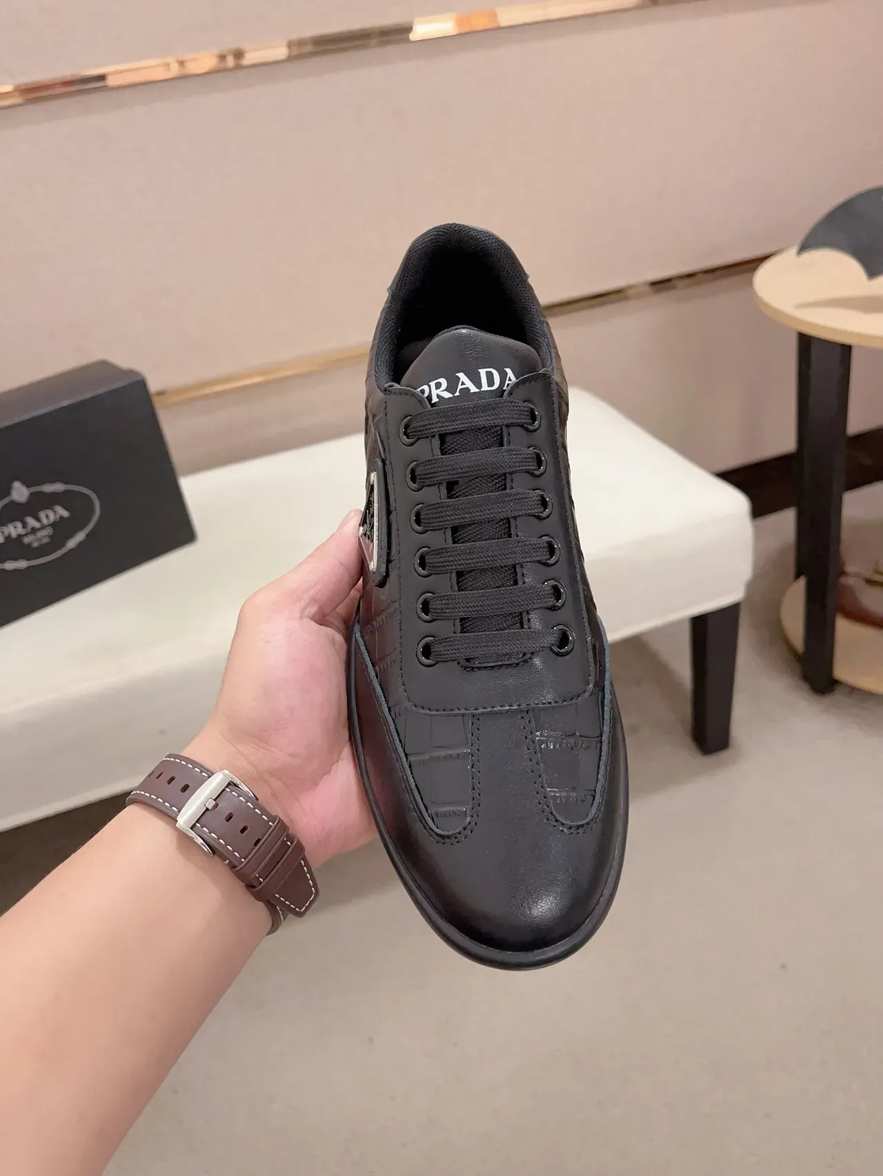 Prada Cloudbust Black Croc-Embossed Leather Lifestyle Sneakers 6