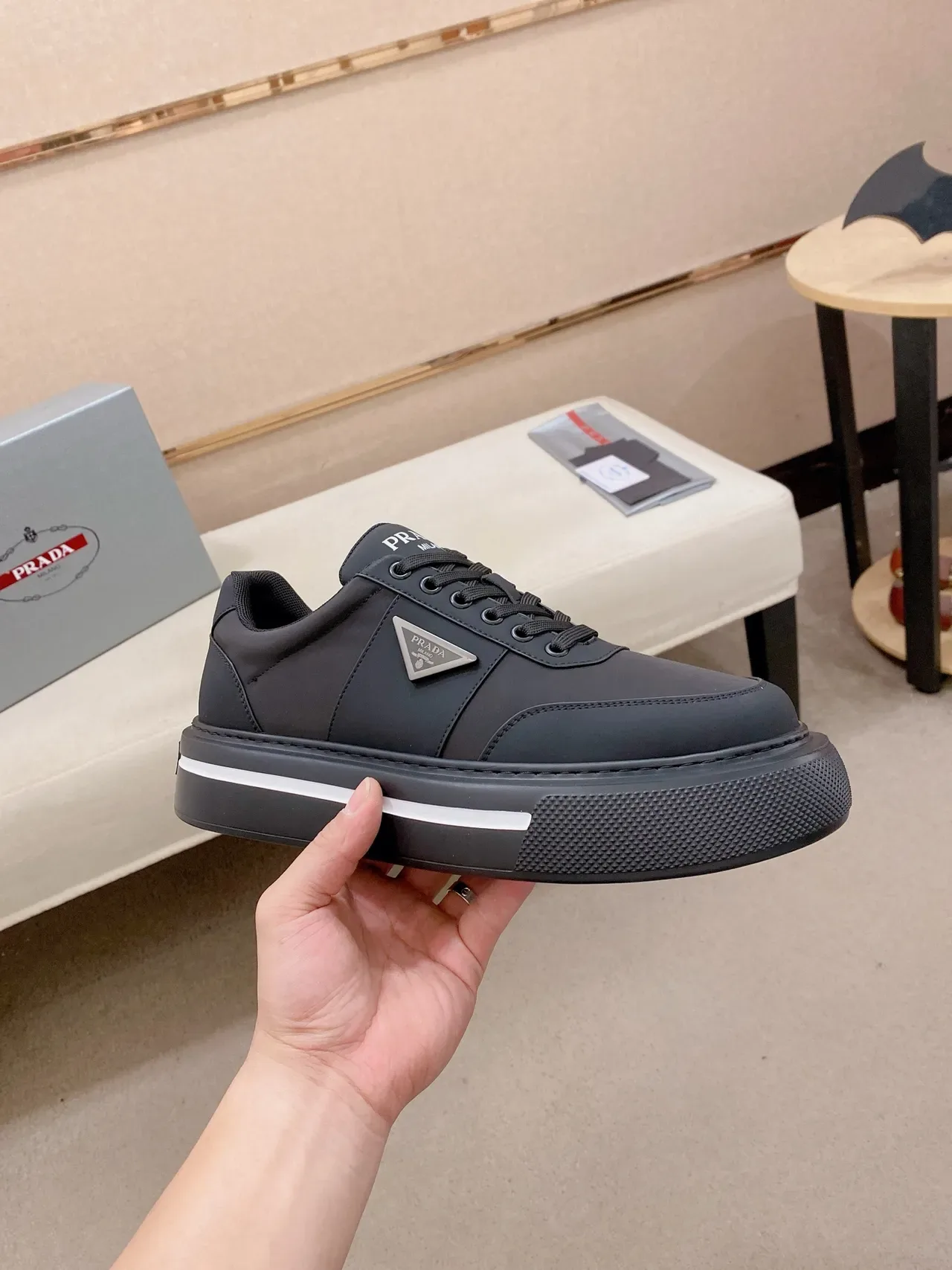 Prada Cloudbust Black Leather Platform Lifestyle Sneakers 5