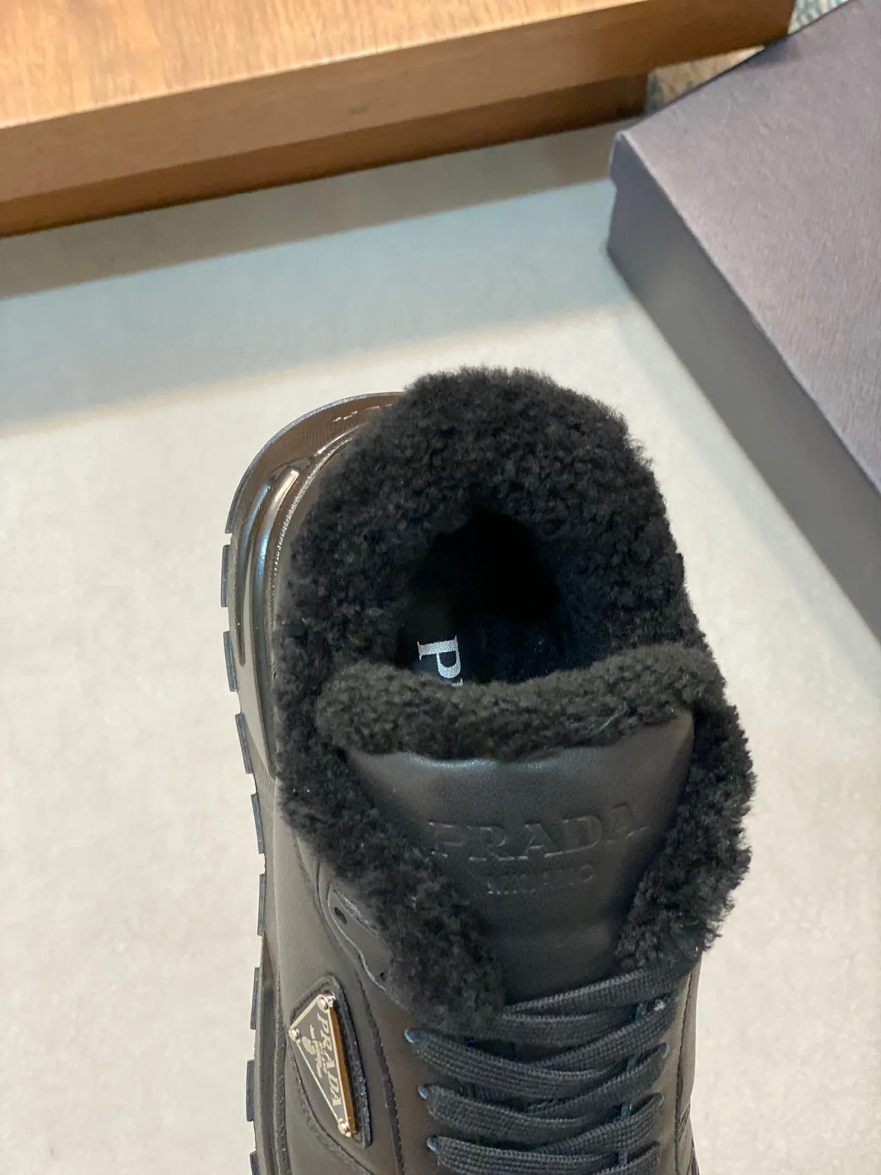 Prada Cloudbust Black Leather Shearling-Lined Lifestyle Sneakers 5