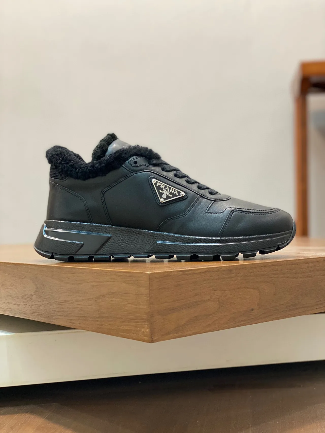 Prada Cloudbust Black Leather Shearling-Lined Lifestyle Sneakers 9