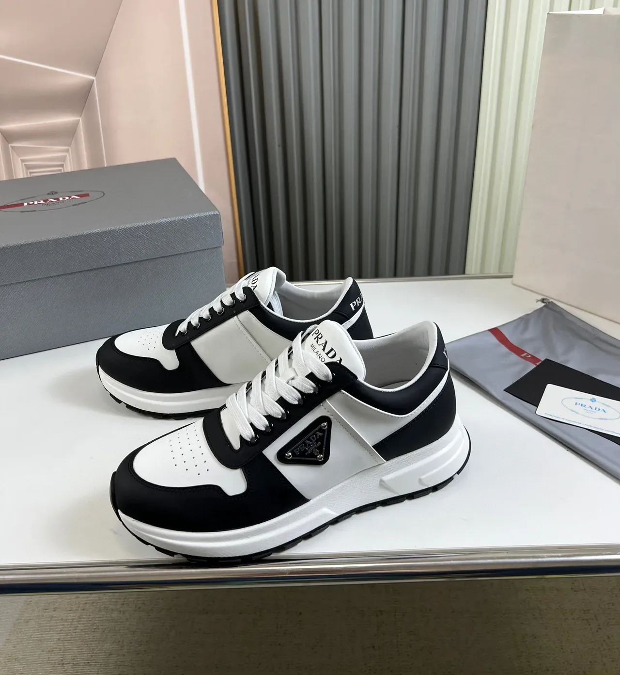 Prada Cloudbust Black White Color-Blocked Leather Upper Lifestyle Sneakers 8