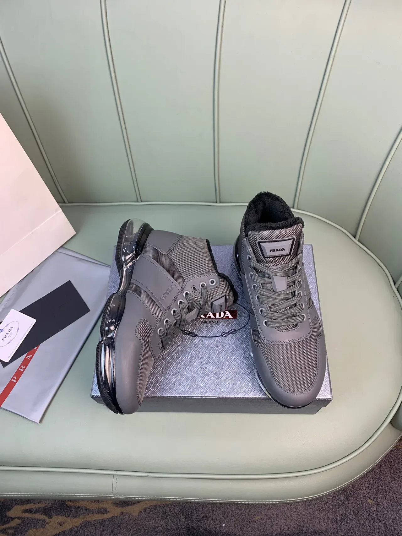 Prada Cloudbust Cinza Preto High-Top Malha e Sintético Lifestyle Sneakers 5