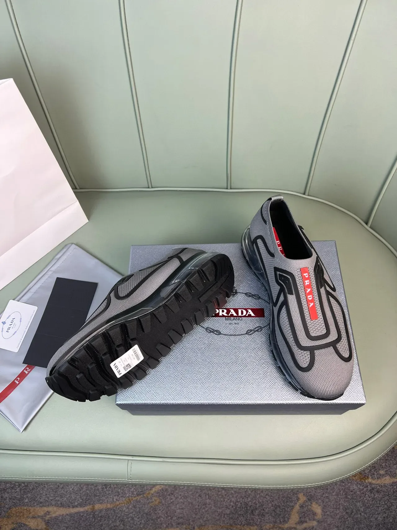 Prada Cloudbust Gray Mesh Slip-On Lifestyle Sneakers 7