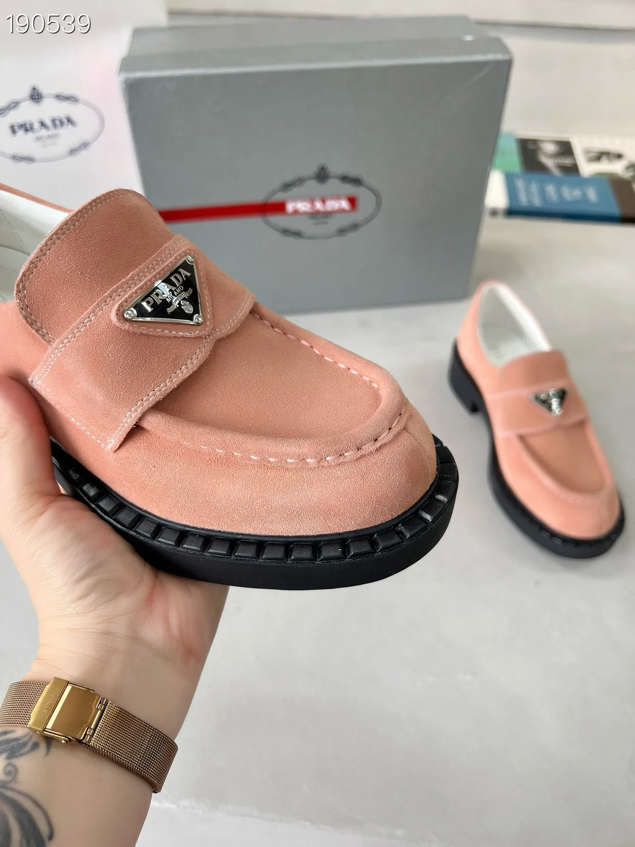 Prada Cloudbust Loafer camurça rosa pó plataforma loafers 5