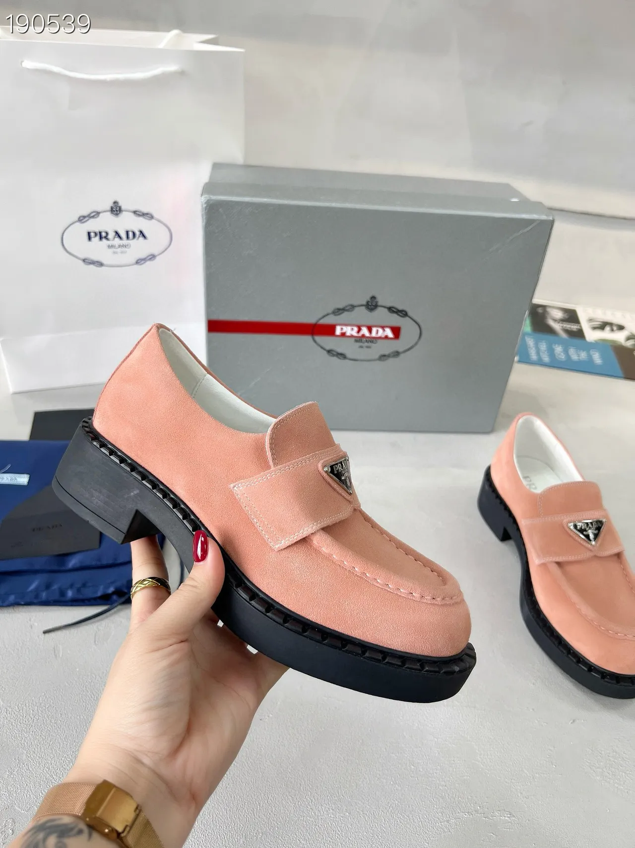 Prada Cloudbust Loafer camurça rosa pó plataforma loafers 8