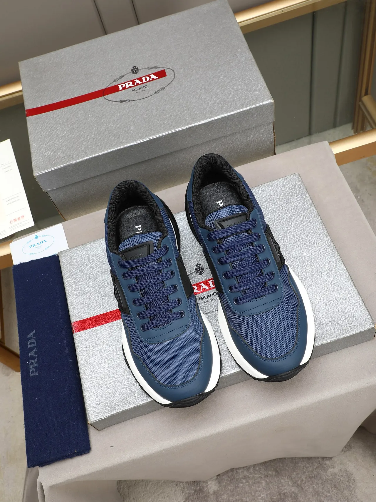 Prada Cloudbust Navy Blue Mesh and Synthetic Chunky Sneaker 2