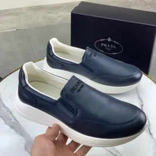 Prada Cloudbust Navy White Slip-On Cuero Mocasin