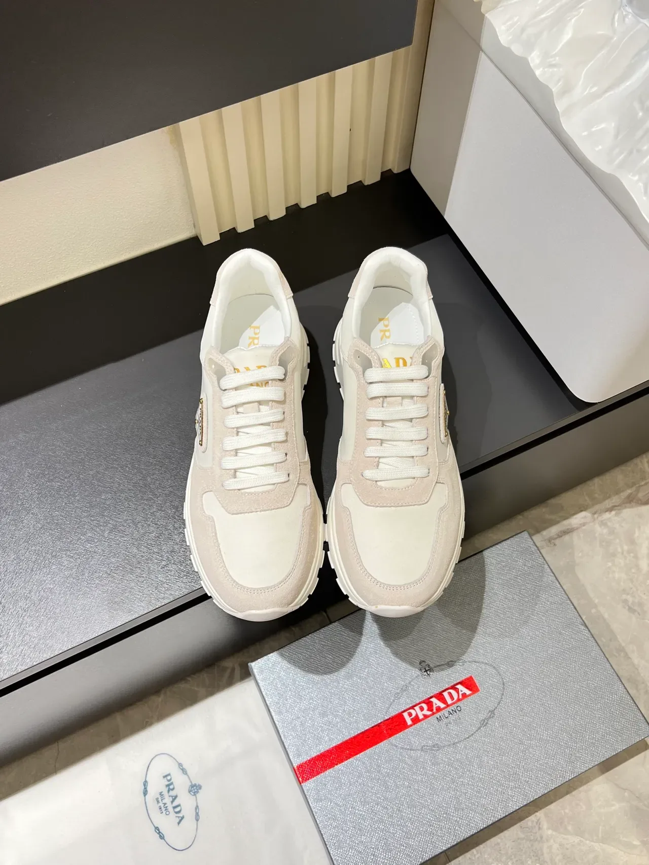 Prada Cloudbust Off-White and Beige Lifestyle Sneakers 5