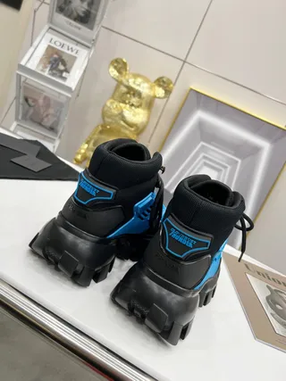 Prada Cloudbust Runner Black and Cyan Blue Chunky Sneakers 4