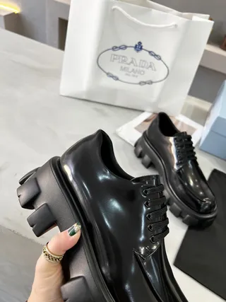 Prada Cloudbust Thunder Black Patent Leather Oxford Shoes 2