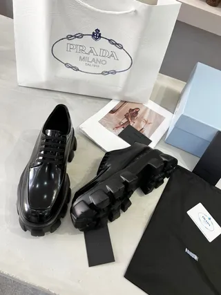 Prada Cloudbust Thunder Black Patent Leather Oxford Shoes 4