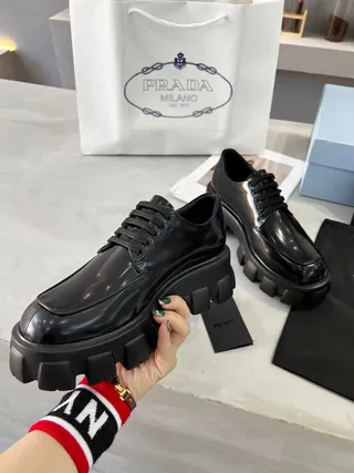 Prada Cloudbust Thunder Black Patent Leather Oxford Shoes 7