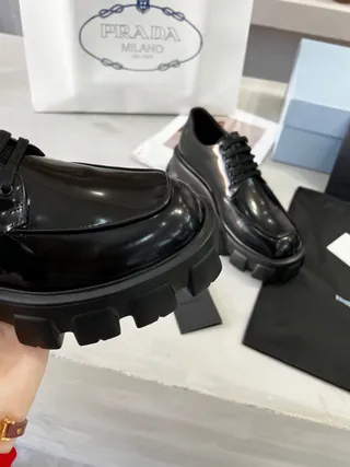 Prada Cloudbust Thunder Black Patent Leather Oxford Shoes 8
